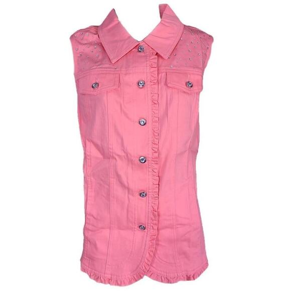 NWT Quacker Factory Ruffle Vest Rhinestone Yoke  size xs - Picture 1 of 4